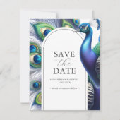 Wasserfarbenpfaue Save the Date Hochzeit (Vorderseite)