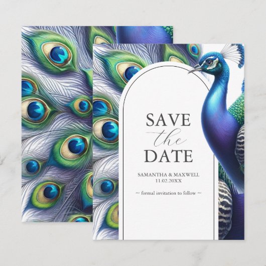 Wasserfarbenpfaue Save the Date Hochzeit (Vorne/Hinten)