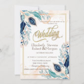 Wasserfarbenpfauenhochzeit Einladung (Vorderseite)