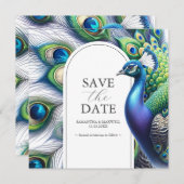 Wasserfarbenpfauenhochzeit speichert die Datumskar Save The Date (Vorne/Hinten)