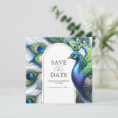 Wasserfarbenpfauenhochzeit speichert die Datumskar Save The Date (Stehend Vorderseite)