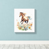 Wasserfarbenpferd durch ein Feld Leinwanddruck (Insitu (Holzboden))