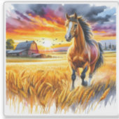 Wasserfarbenpferd im Weizenfeld Aufkleber (Vorderseite)