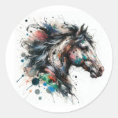 Wasserfarbenpferd Runder Aufkleber (Vorderseite)