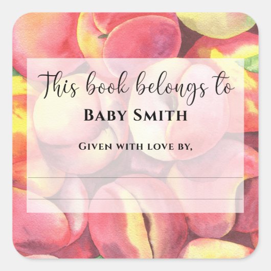Wasserfarbenpfirsiche - Dieses Buch gehört Quadratischer Aufkleber (Vorderseite)