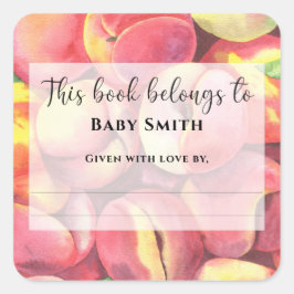 Wasserfarbenpfirsiche - Dieses Buch gehört Quadratischer Aufkleber