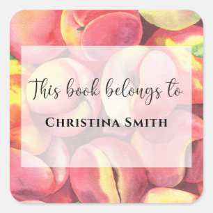 Wasserfarbenpfirsiche - Dieses Buch gehört Quadratischer Aufkleber