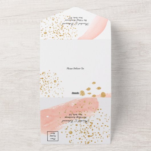 Wasserfarbenpfirsichpfirsichpfirsichpflücke in ein all in one einladung (Außenbereich)