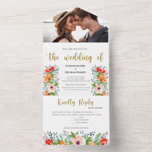 Wasserfarbenpflücke in einer Hochzeit All In One Einladung (Innen Boden)