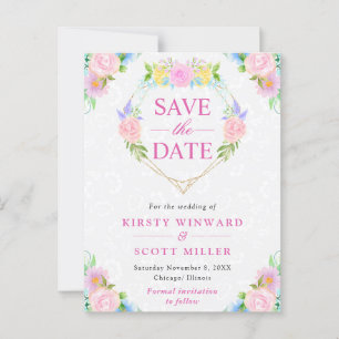 Wasserfarbenpinke und gelbe Sommerreath-Hochzeit Postkarte