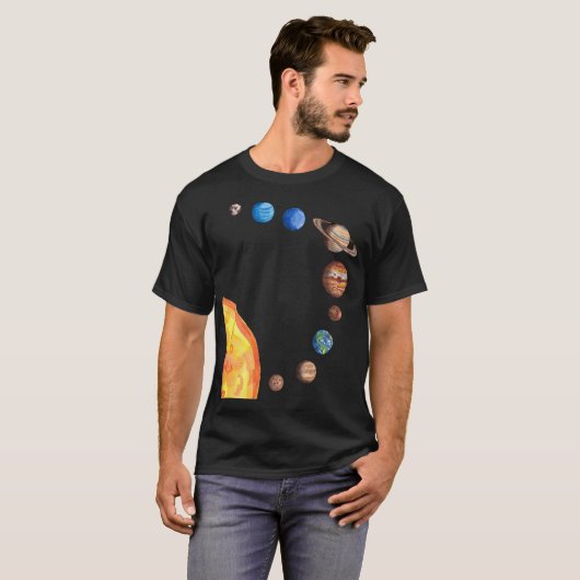 Wasserfarbenplaneten Sun Earth Mars Jupiter Saturn T-Shirt (Vorne ganz)