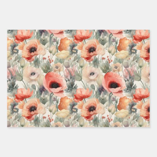 WASSERFARBENPOPPIEN GESCHENKPAPIER SET (Vorderseite)