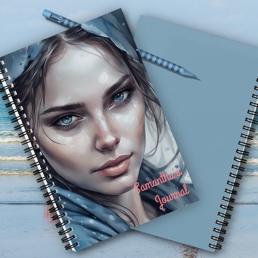 Wasserfarbenportrait der Frau in blauen Farben Notizblock