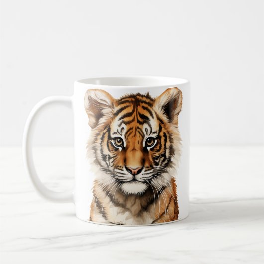 Wasserfarbenportrait eines kleinen Tiger Kaffeetasse (Links)