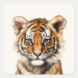 Wasserfarbenportrait eines kleinen Tiger Quadratischer Aufkleber