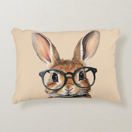 Wasserfarbenportrait Niedliches Kaninchen mit Bril Dekokissen