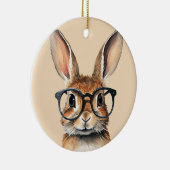 Wasserfarbenportrait Niedliches Kaninchen mit Bril Keramik Ornament (Rechts)