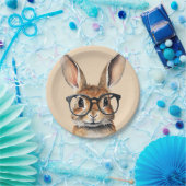 Wasserfarbenportrait Niedliches Kaninchen mit Bril Pappteller (Party)
