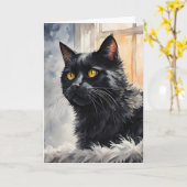 Wasserfarbenportrait von Black Cat Pose Windows Karte (Gelbe Blume)