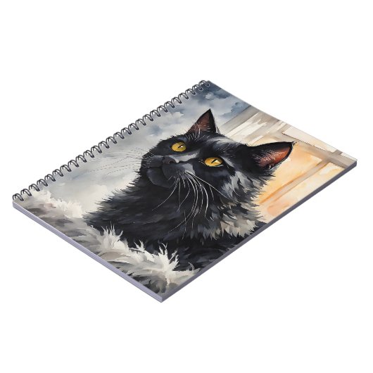 Wasserfarbenportrait von Black Cat Pose Windows Notizblock (Linke Seite)