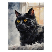 Wasserfarbenportrait von Black Cat Pose Windows Poster (Vorderseite)