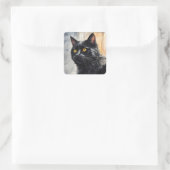 Wasserfarbenportrait von Black Cat Pose Windows Quadratischer Aufkleber (Tasche)