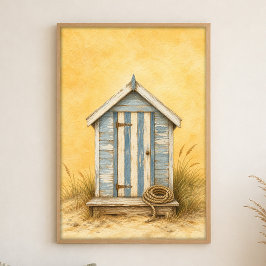 Wasserfarbenposter Strandhütte mit gestreifter Tür Poster