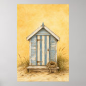 Wasserfarbenposter Strandhütte mit gestreifter Tür Poster (Vorne)