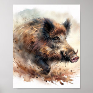 Wasserfarbenposter Wildschwein – Tierkunst Druck Poster