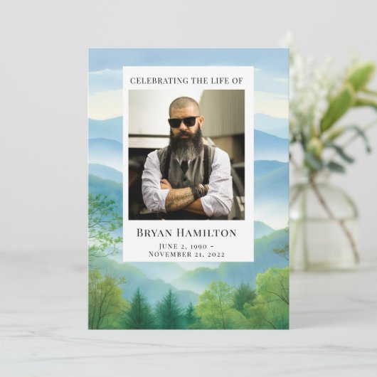 Wasserfarbenprächtige Berge Beerdigung Programm (Stehend Vorderseite)