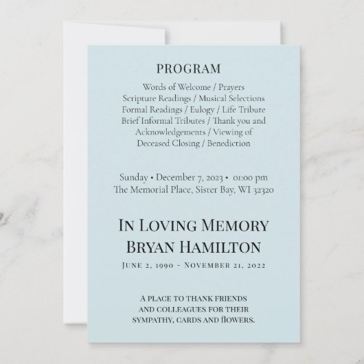 Wasserfarbenprächtige Berge Beerdigung Programm (Rückseite)