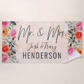 Wasserfarbenprächtige Braut und Bräutigam Hochzeit Strandtuch (Vorderseite)