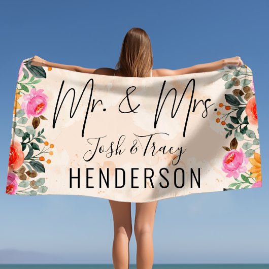 Wasserfarbenprächtige Braut und Bräutigam Hochzeit Strandtuch