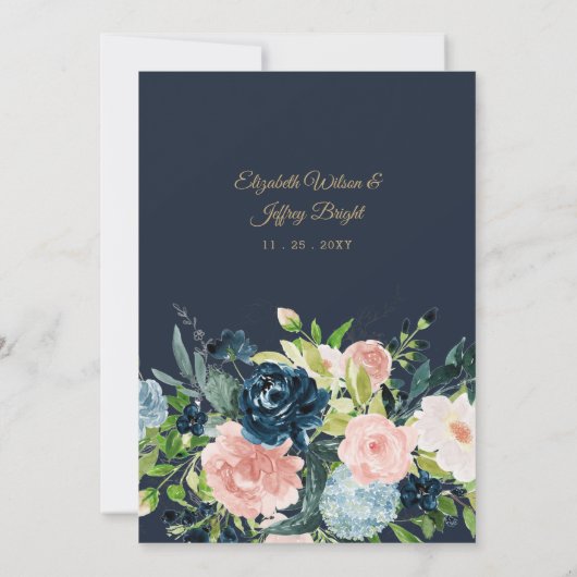 Wasserfarbenprächtige Hochzeit mit Blütengold Einladung (Rückseite)