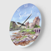Wasserfarbenprägung des Eilean Donan Burg Große Wanduhr (Winkel)