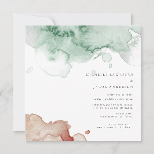 Wasserfarbenprägung Elegante Zwei-Tone-Hochzeiten Einladung (Vorderseite)