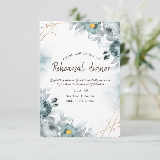 Wasserfarbenprägung Grüne Rose Probe Abendessen Einladung (Stehend Vorderseite)