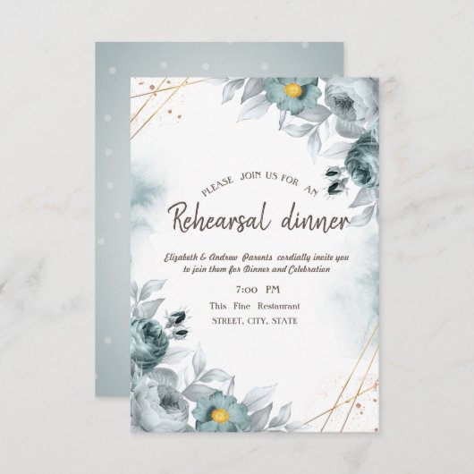 Wasserfarbenprägung Grüne Rose Probe Abendessen Einladung (Vorne/Hinten)