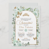 Wasserfarbenprägung Grüner Blütenschmetterling Qui Einladung (Vorne/Hinten)