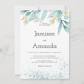 Wasserfarbenprägung, grünes Blattgold Hochzeit Einladung (Vorderseite)