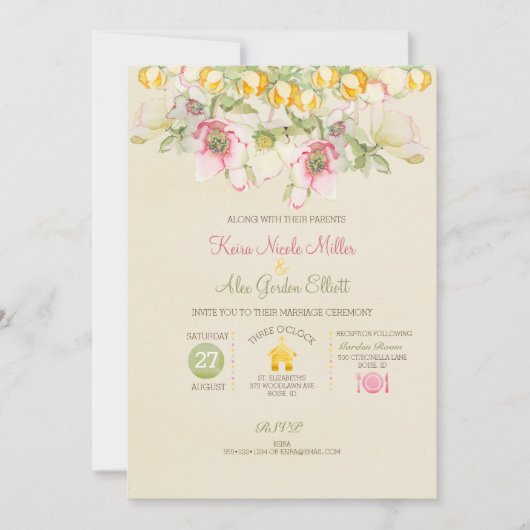 Wasserfarbenprägung in einem rosa, grün gelb einladung (Vorderseite)