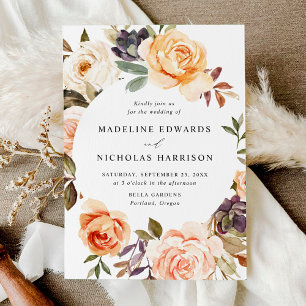 Wasserfarbenprägung Rustikaler Fall Blumenhochzeit Einladung