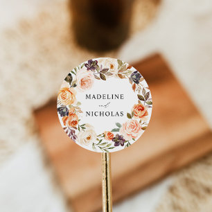 Wasserfarbenprägung Rustikaler Fall Blumenhochzeit Runder Aufkleber