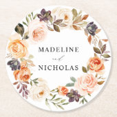 Wasserfarbenprägung Rustikaler Fall Blumenhochzeit Runder Pappuntersetzer (Vorderseite)