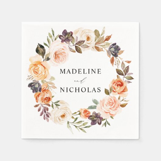 Wasserfarbenprägung Rustikaler Fall Blumenhochzeit Serviette (Vorderseite)