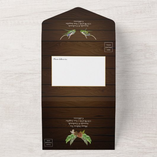 Wasserfarbenprägung Rustikaler Wald All In One Einladung (Außenbereich)