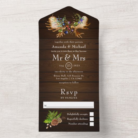 Wasserfarbenprägung Rustikaler Wald All In One Einladung (Innen Boden)