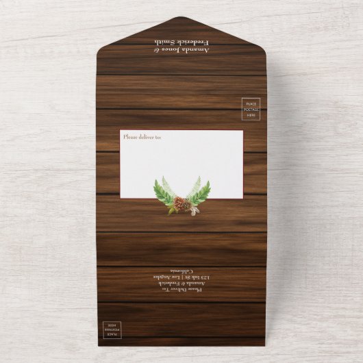 Wasserfarbenprägung Rustikaler Wald All In One Einladung (Außenbereich)