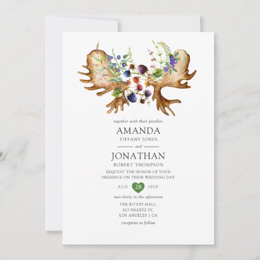 Wasserfarbenprägung Rustikaler Wald Einladung (Vorderseite)