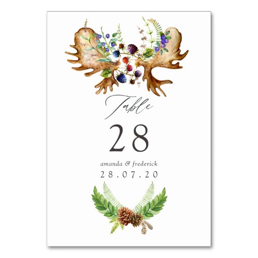 Wasserfarbenprägung Rustikaler Wald Tischnummer (Rückseite)